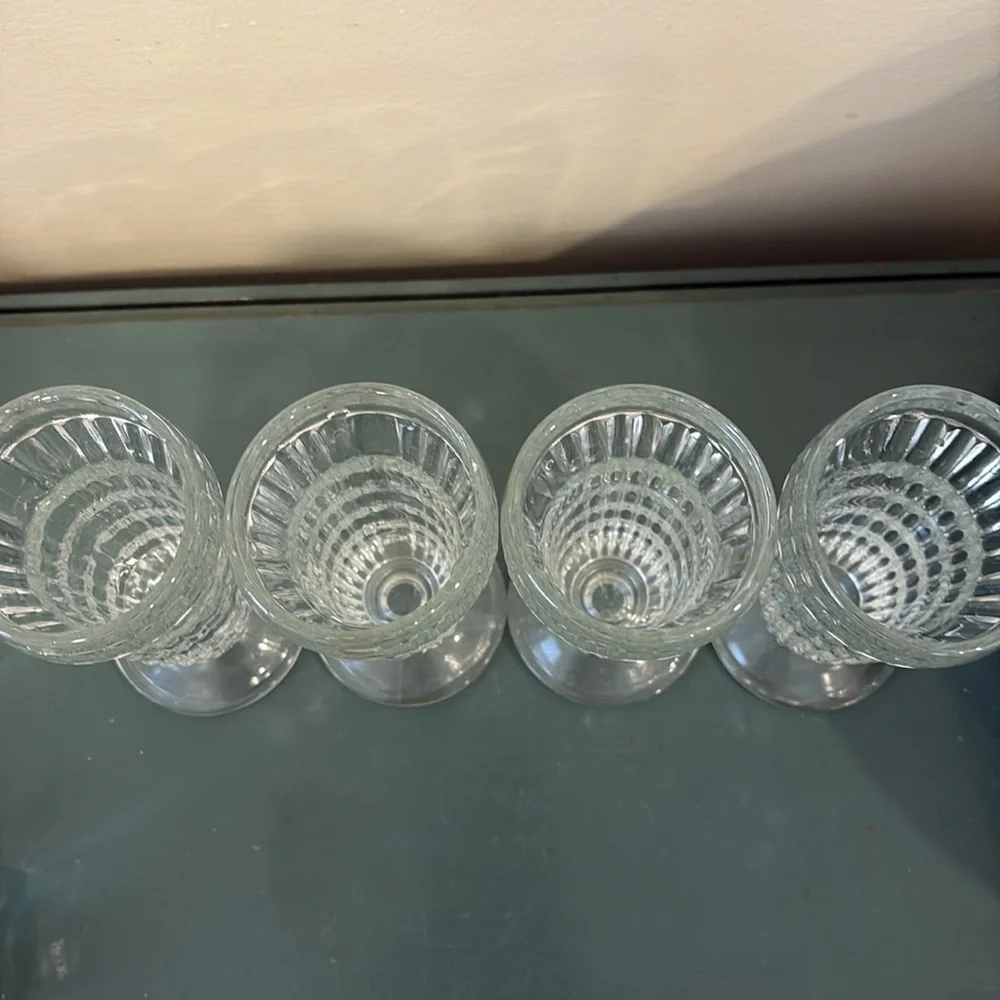 Vintage Jeannette Glass Co. mini-parfait or juice ribbed glasses. Set of 4